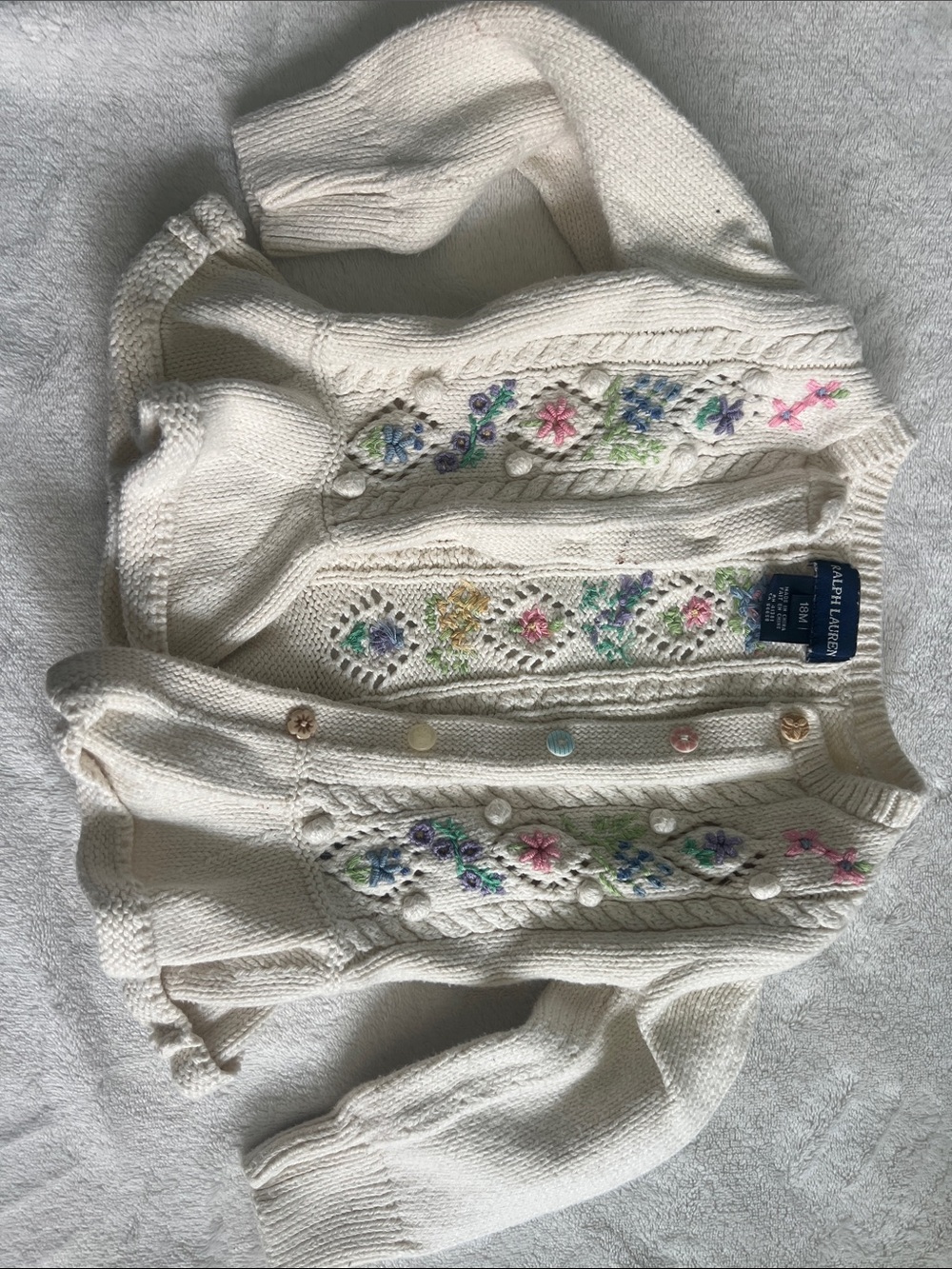 Ralph Lauren Cream Knit Cardigan with Pastel Floral Embroidery